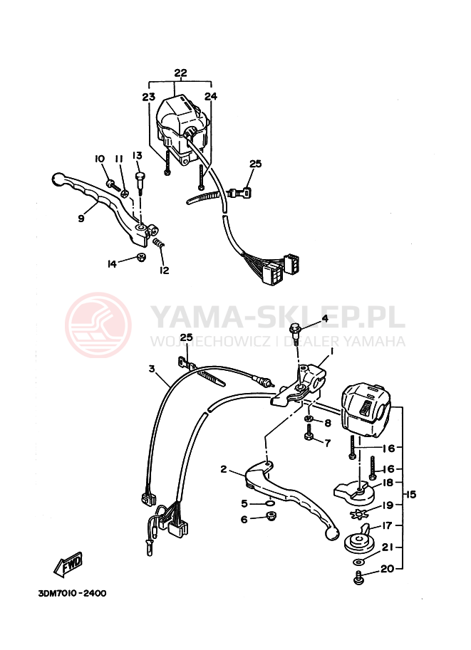 Schemat "Kierownica i osprzęt" do Yamaha XV250 VIRAGO