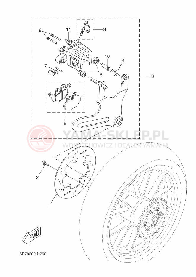 Schemat "Zacisk hamulcowy tylny" do Yamaha YZF-R125