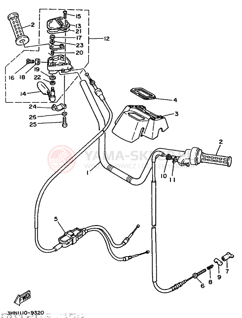 Schemat "Kierownica i osprzęt" do Yamaha BIG BEAR 350