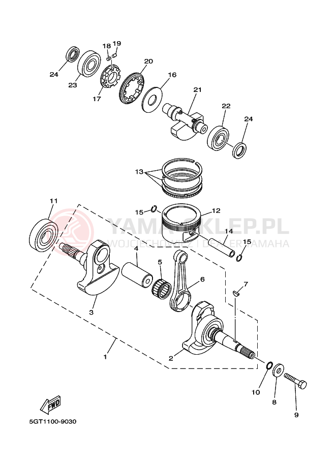 Schemat "Wał korbowy, tłok" do Yamaha YFM600FWA