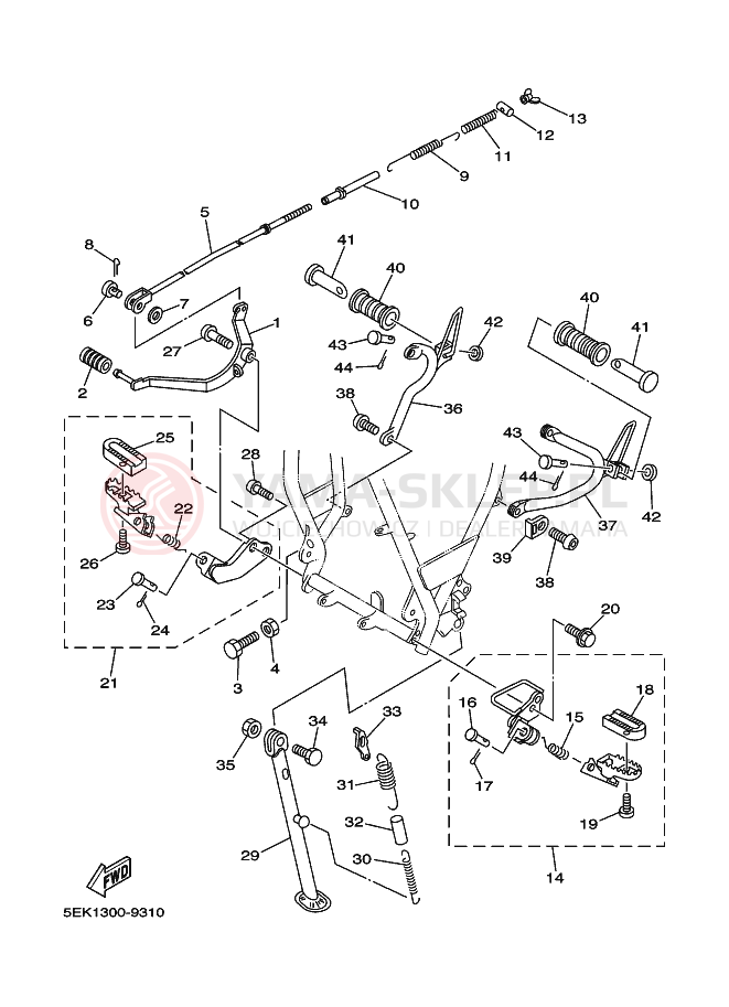 Schemat "Stopka postojowa i podnóżki" do Yamaha TW125
