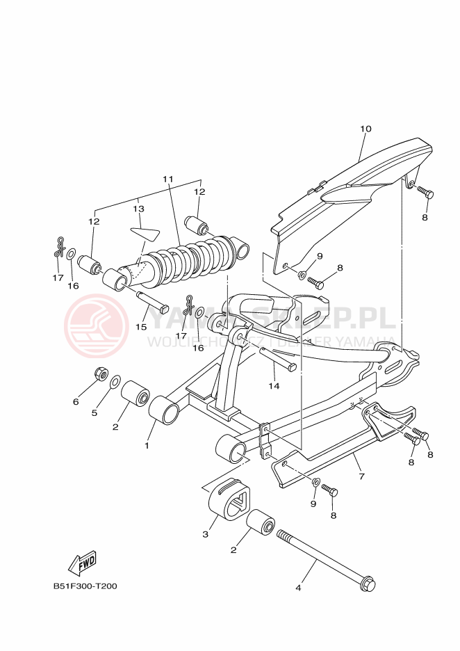 Schemat "wahacz, zawieszenie tył" do Yamaha TT-R110E