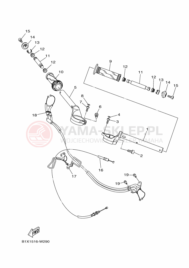 Schemat "Kierownica i osprzęt" do Yamaha R3