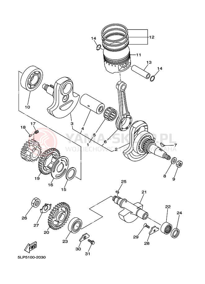 Schemat "Wał korbowy, tłok" do Yamaha YFM660RR