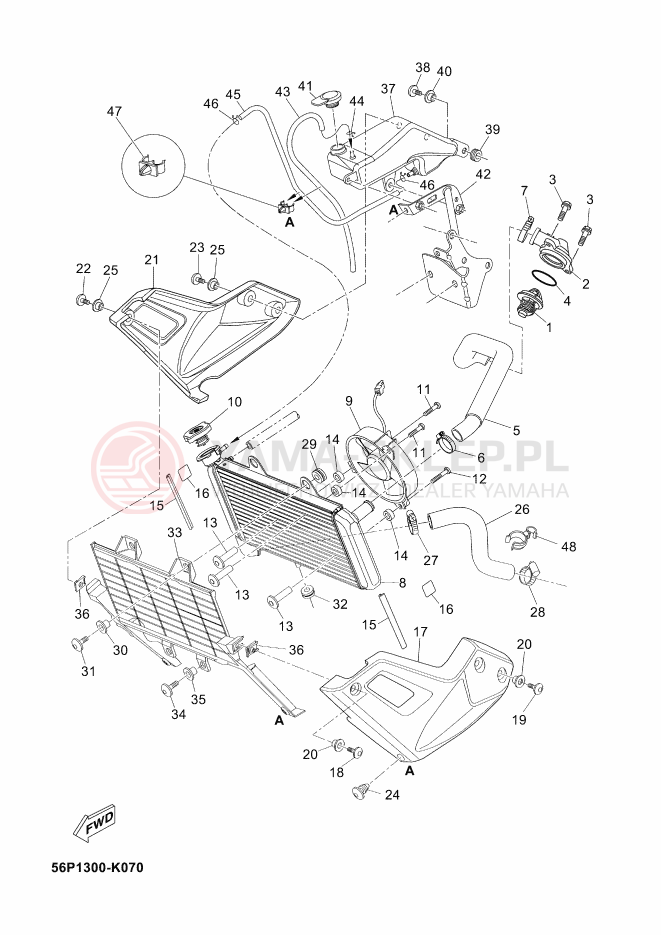 Schemat "Węże chłodnicy" do Yamaha XT660Z ABS