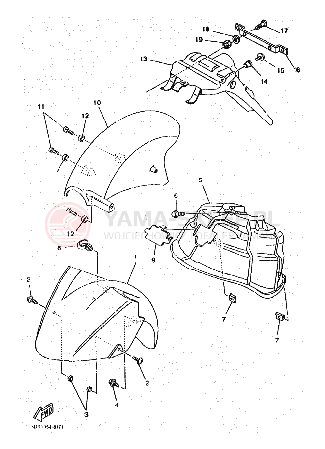 Schemat "PRZEDNI / TYLNY FENDER" do Yamaha SKYLINER