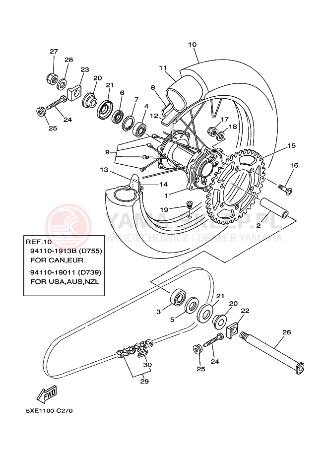 Schemat "Koło tył" do Yamaha YZ125