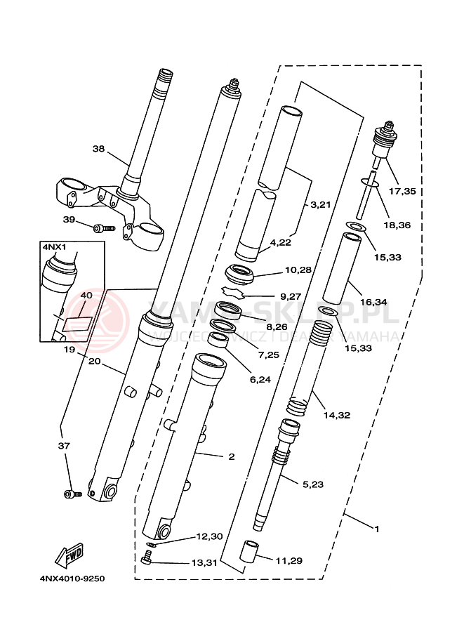 Schemat "Amortyzatory przód" do Yamaha TRX850