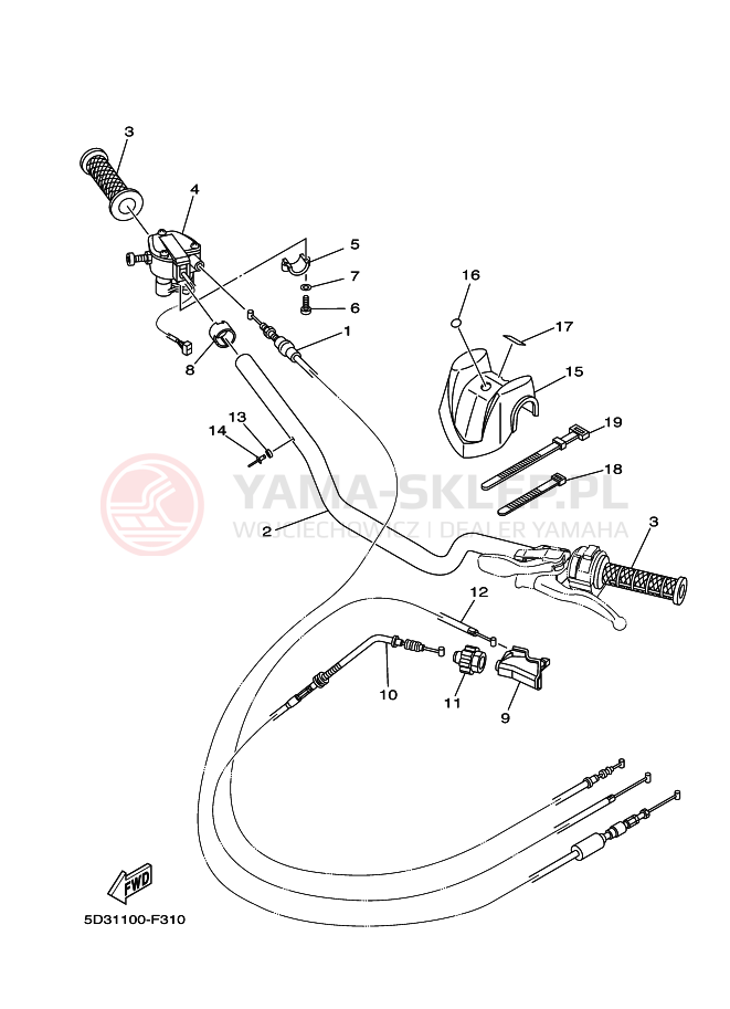 Schemat "Kierownica i osprzęt" do Yamaha YFZ450