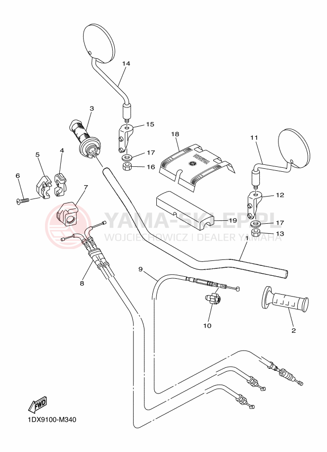 Schemat "Kierownica i osprzęt" do Yamaha WR450F