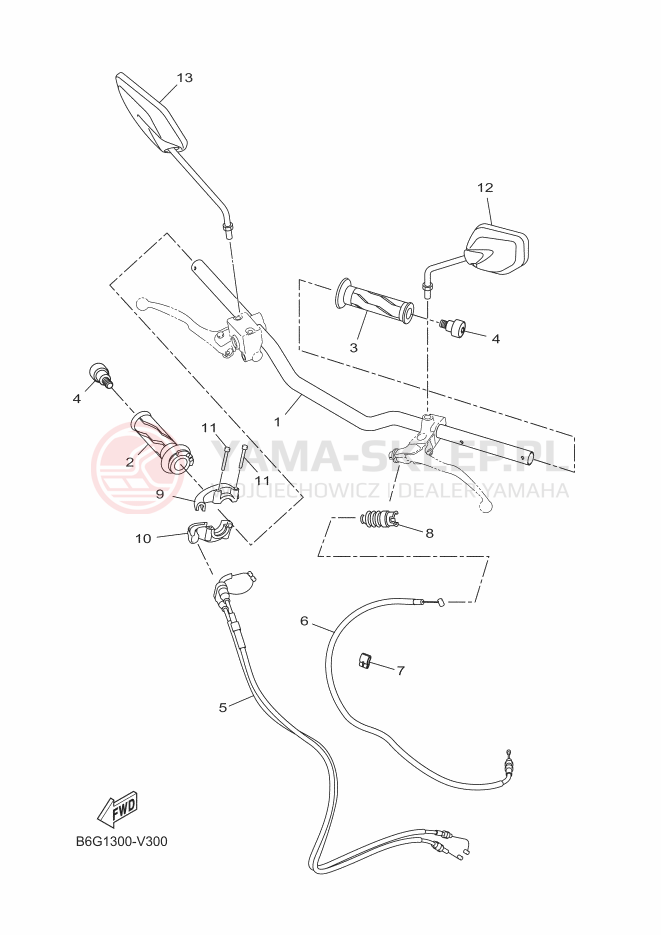 Schemat "Kierownica i osprzęt" do Yamaha MTN125-A