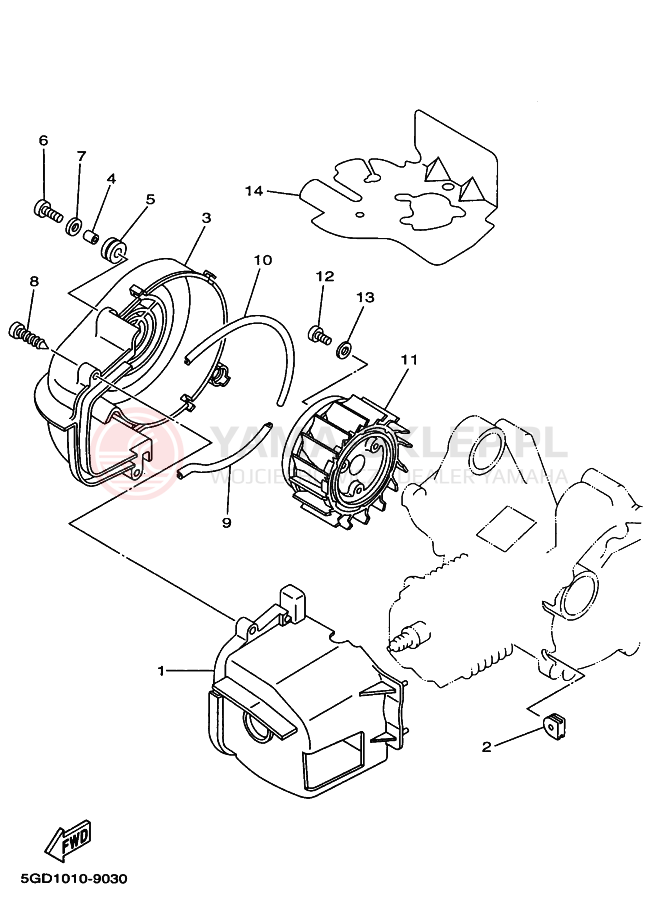 Schemat "Osłona wentylatora powietrza 2 (4JP9, A)" do Yamaha YG50Z JOG Z