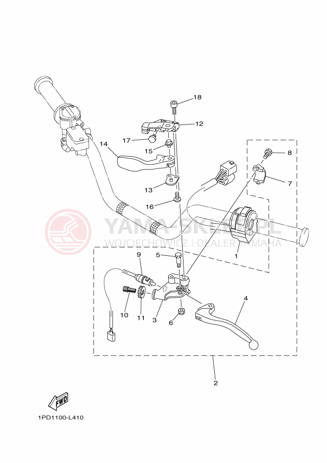 Schemat "Kierownica i osprzęt" do Yamaha YFZ450B