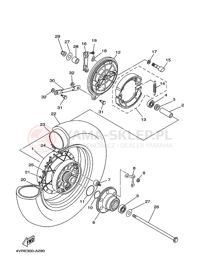 Schemat "Koło tył" do Yamaha XVS650 DRAGSTAR