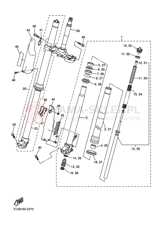 Schemat "Amortyzatory przód" do Yamaha WR450F