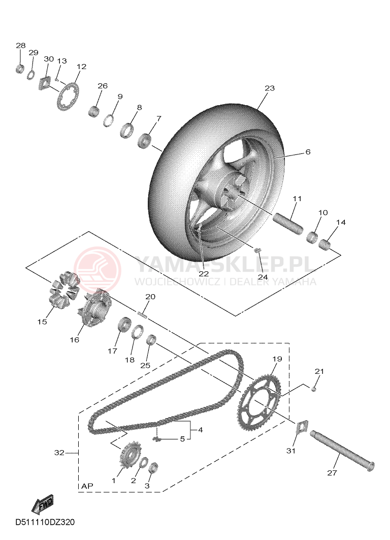 Schemat "Koło tył" do Yamaha R6
