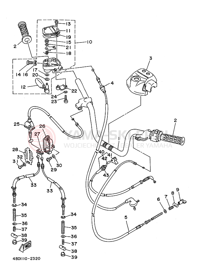 Schemat "Kierownica i osprzęt" do Yamaha YFB250