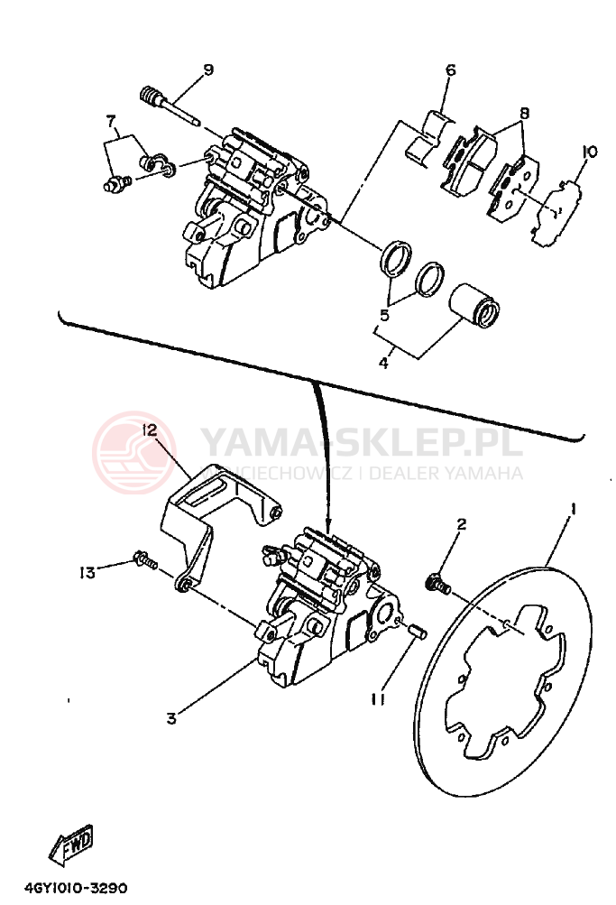 Schemat "Zacisk hamulcowy tylny" do Yamaha TT250R TT250RF