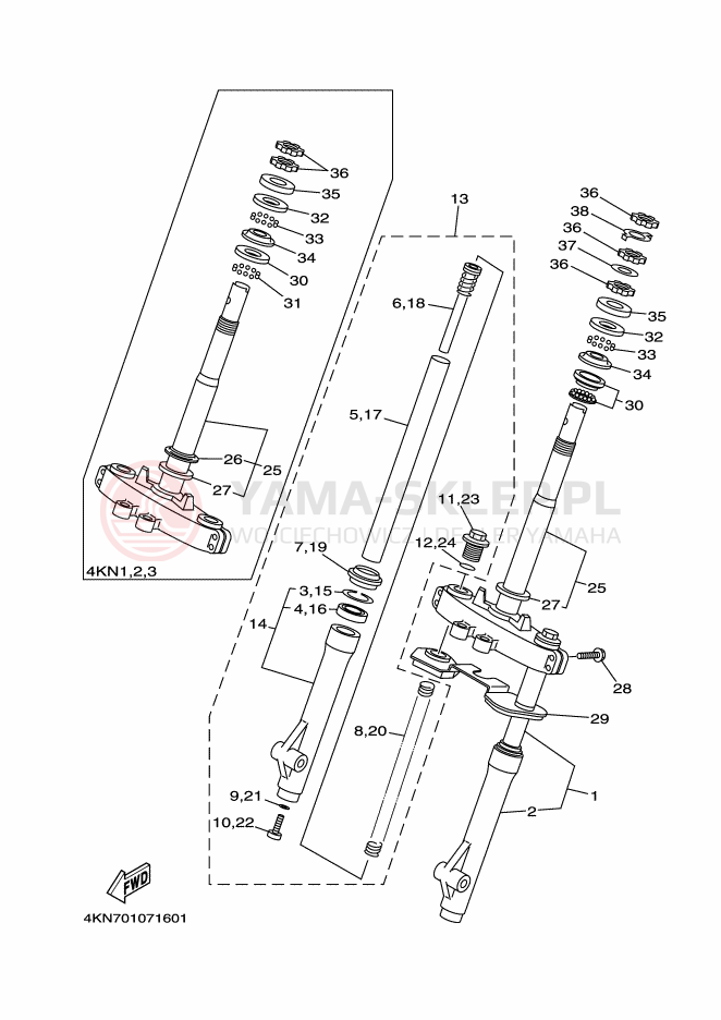 Schemat "Amortyzatory przód" do Yamaha BA50N GEAR