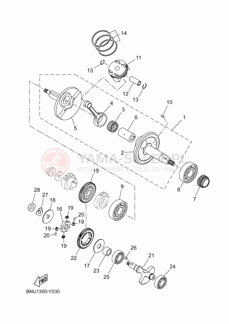 Schemat "Wał korbowy, tłok" do Yamaha YZF-R125