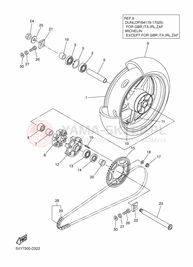 Schemat "Koło tył" do Yamaha YZF-R1