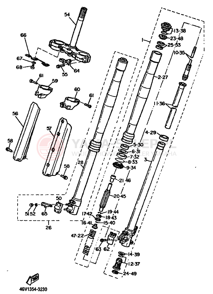 Schemat "Amortyzatory przód" do Yamaha TT600S