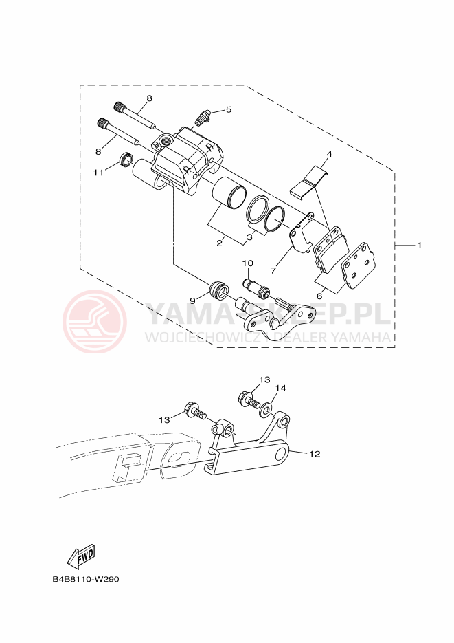 Schemat "Zacisk hamulcowy tylny" do Yamaha YZ85