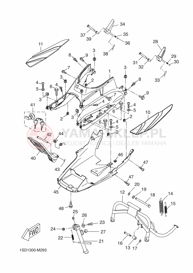 Schemat "Stopka postojowa i podnóżki" do Yamaha X-MAX 400 ABS