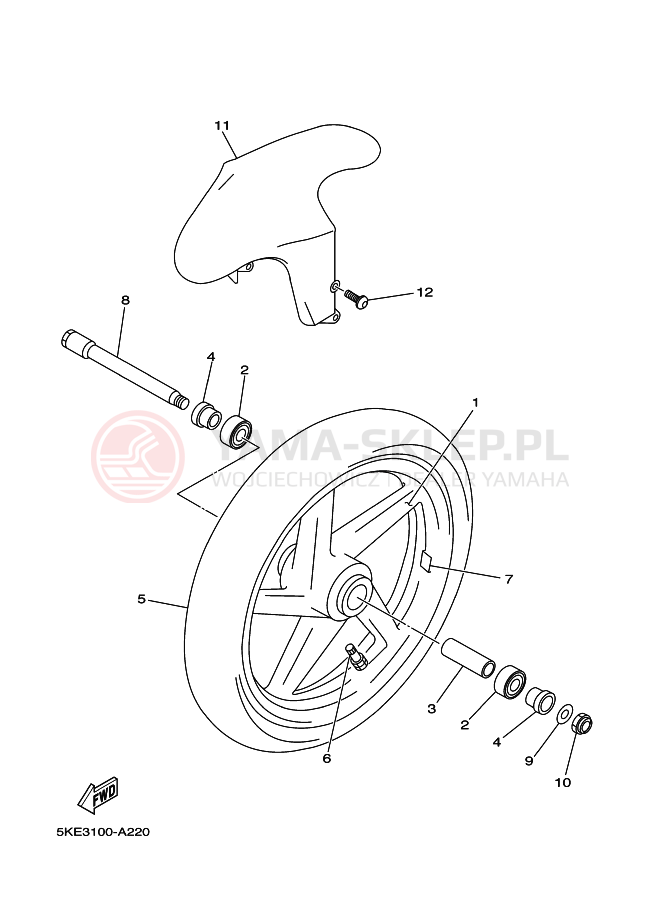 Schemat "Koło przód" do Yamaha TZ250