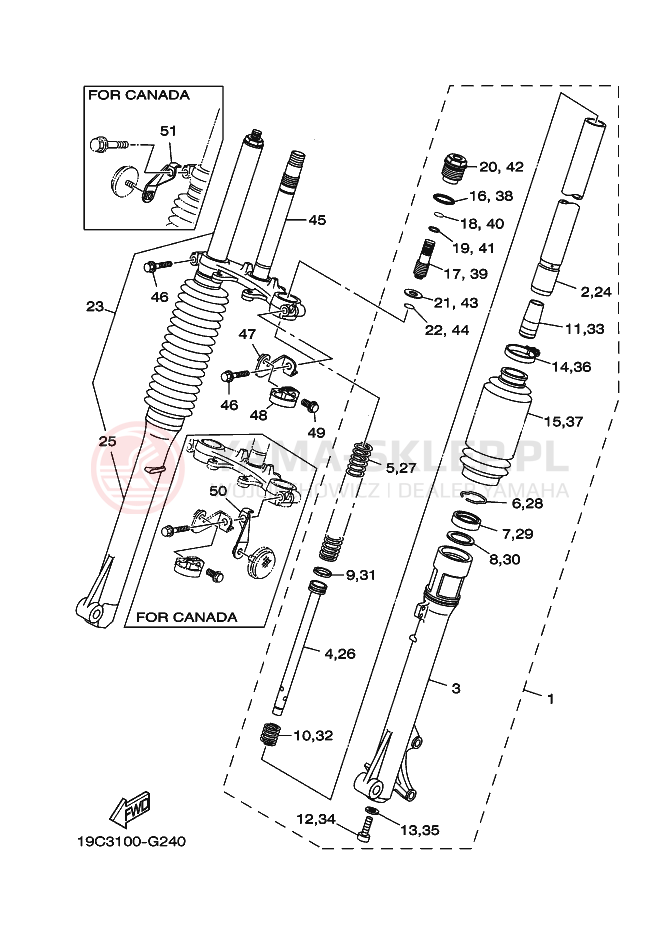 Schemat "Amortyzatory przód" do Yamaha TT-R125LWE