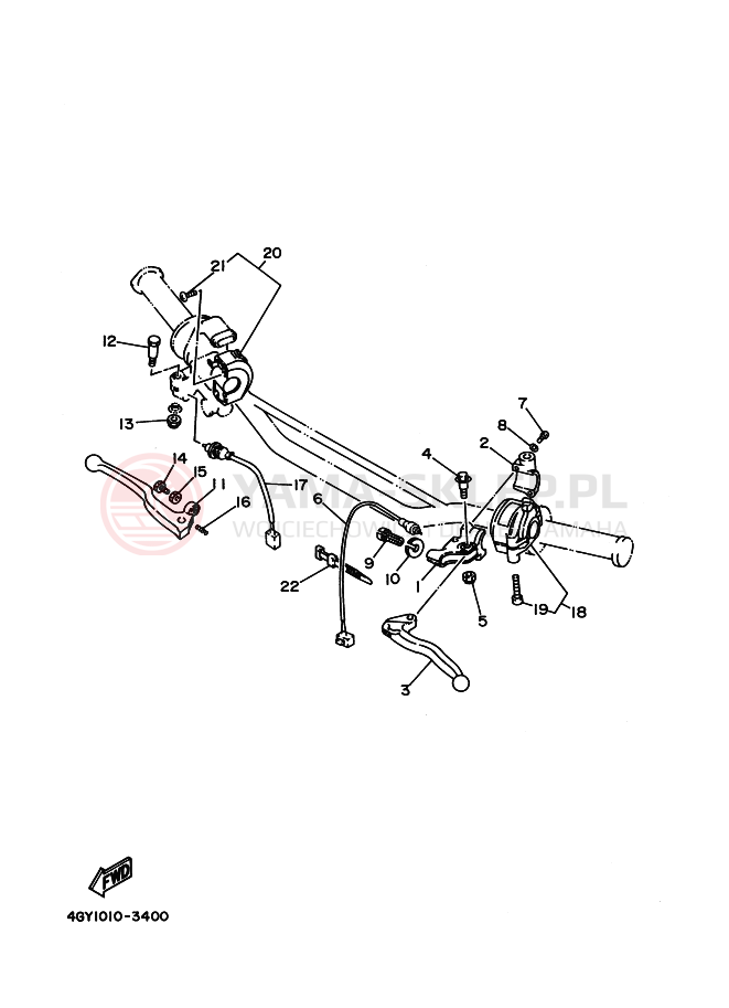Schemat "Kierownica i osprzęt" do Yamaha DT230 LANZA