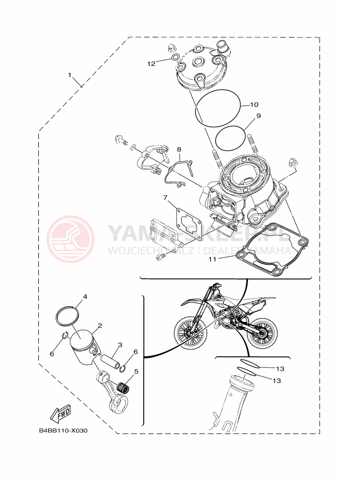 Schemat "ZESTAW NAPRAWCZY TŁOKA" do Yamaha YZ85