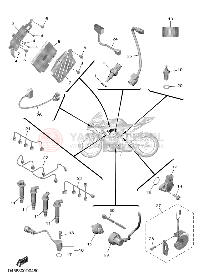 Schemat "układ elektryczny" do Yamaha R1 GYTR