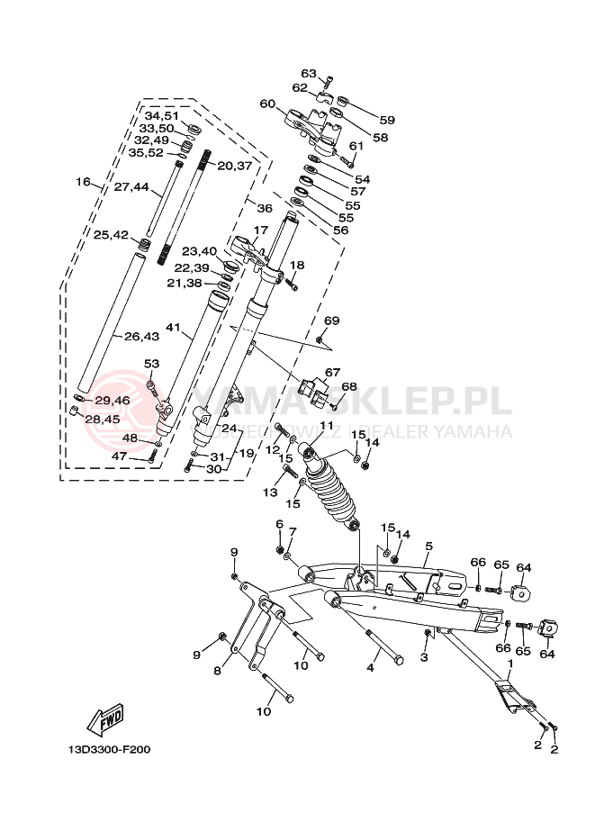 Schemat "Zawieszenie przód i tył" do Yamaha XT125R