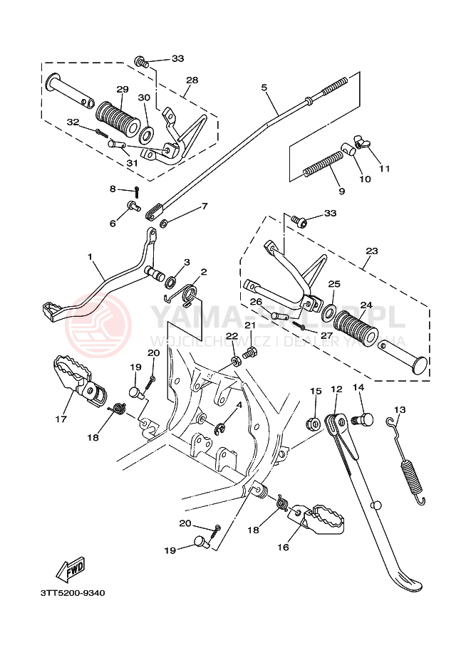 Schemat "Stopka postojowa i podnóżki" do Yamaha DT125