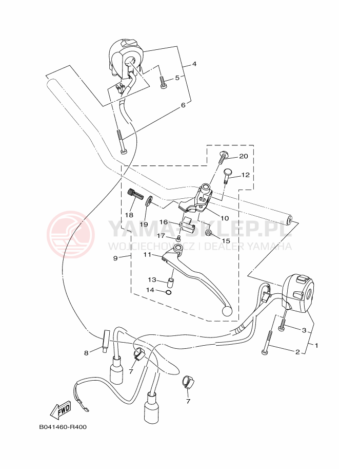 Schemat "Kierownica i osprzęt" do Yamaha MT-03