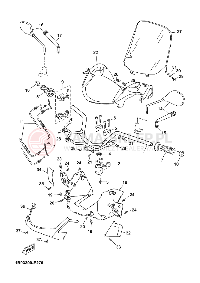 Schemat "Kierownica i osprzęt" do Yamaha X-MAX 250