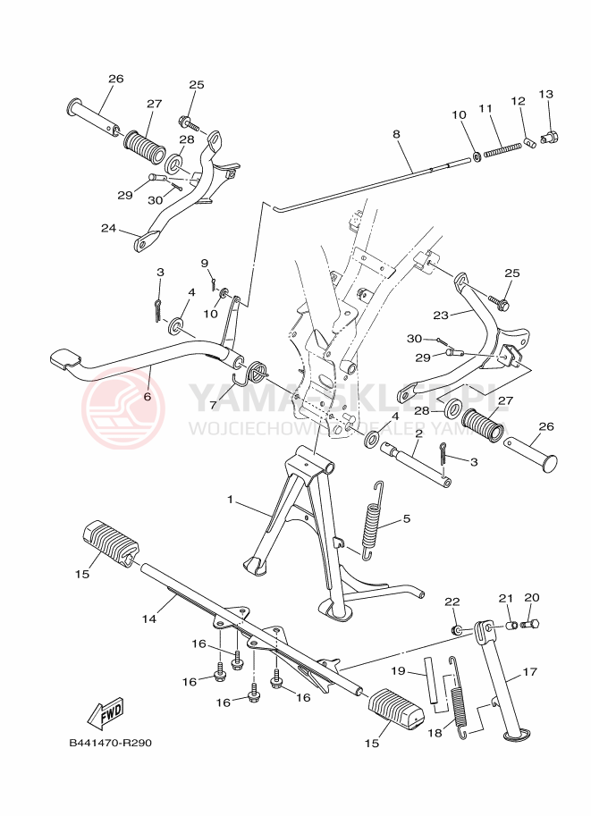 Schemat "Stopka postojowa i podnóżki" do Yamaha YC110D-4