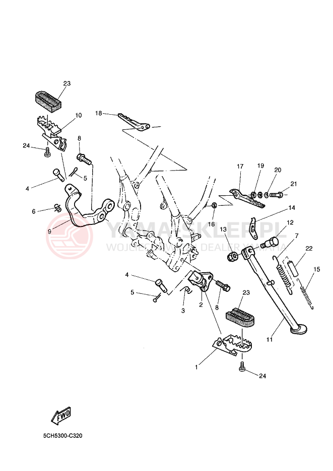 Schemat "Stopka postojowa i podnóżki" do Yamaha TT600RE