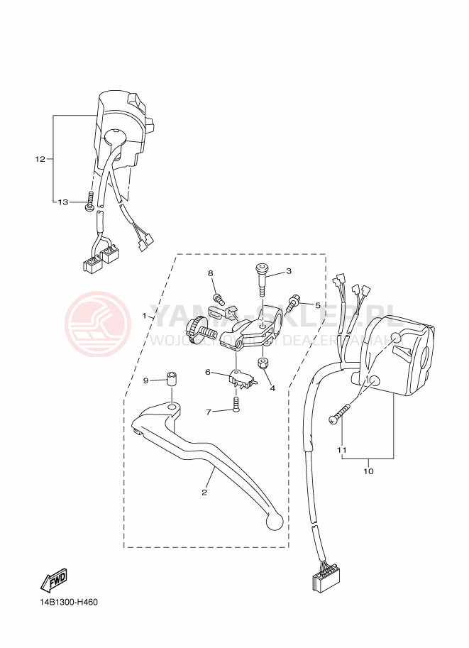 Schemat "Kierownica i osprzęt" do Yamaha YZF-R1
