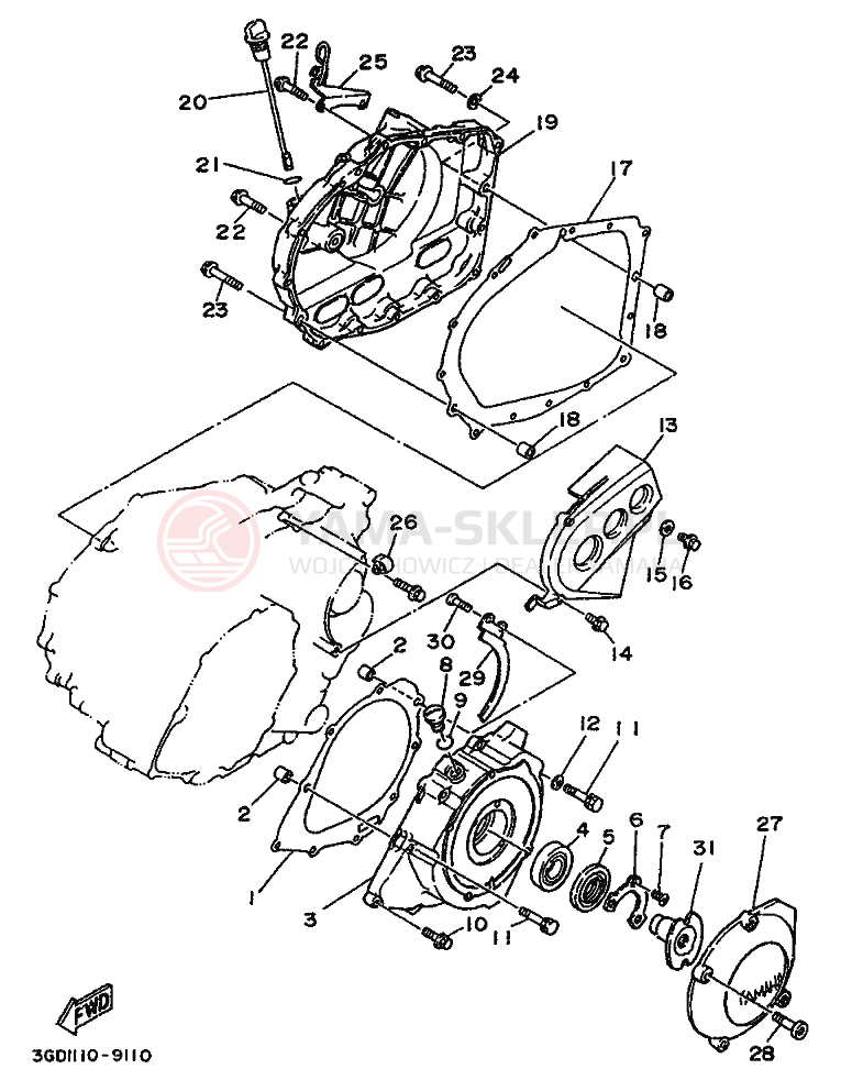 Schemat "Pokrywa silnika" do Yamaha YFM350X