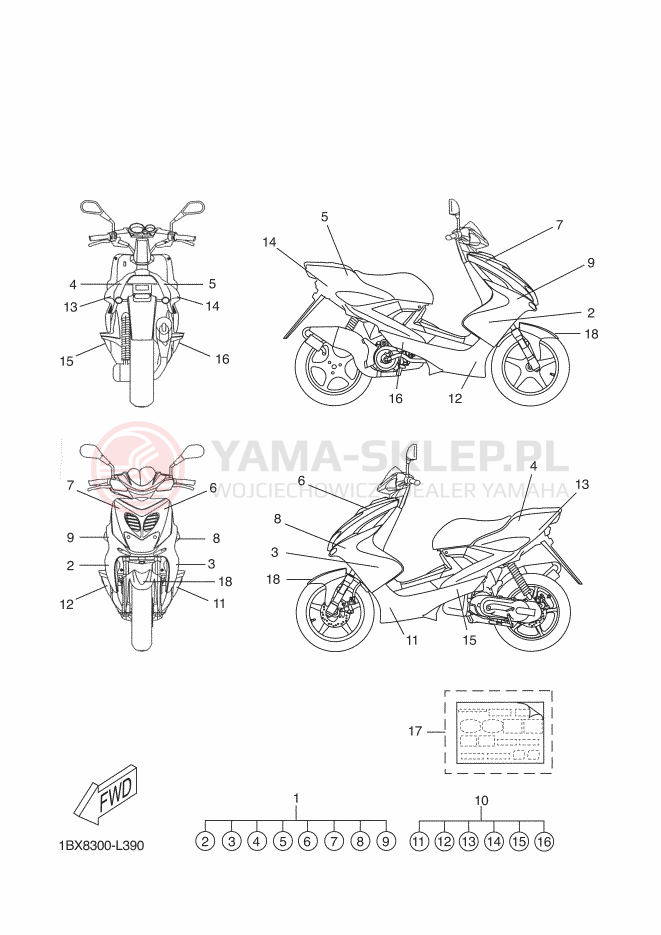 Schemat "naklejki" do Yamaha AEROX 50TH