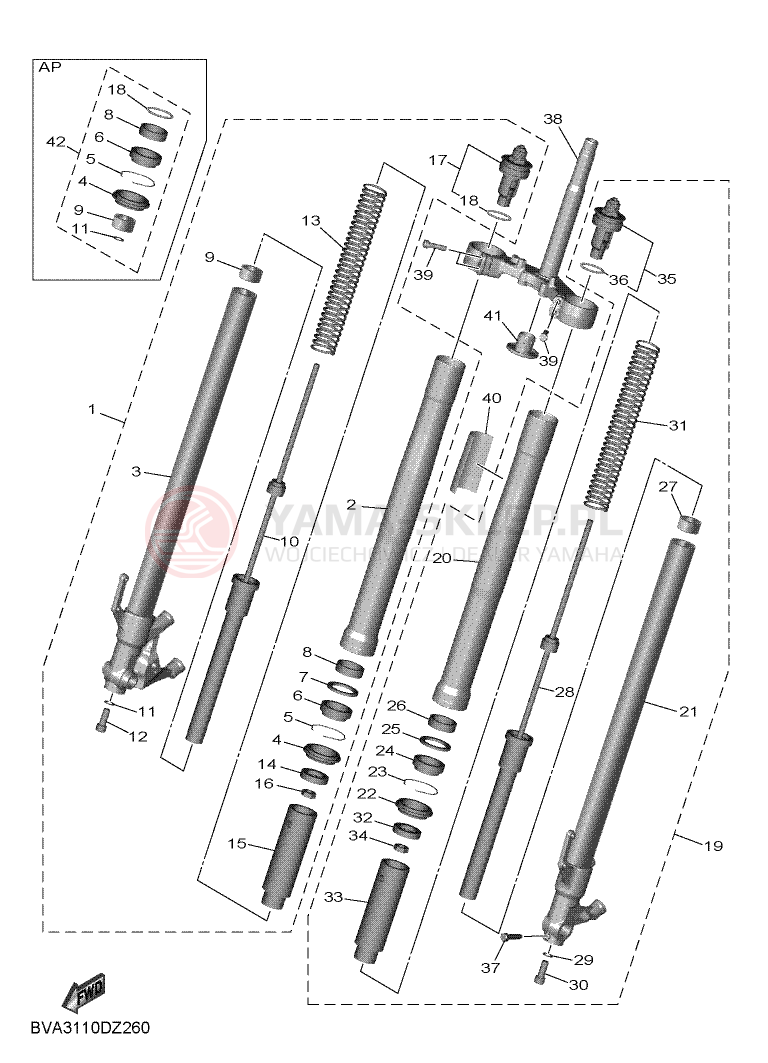 Schemat "Amortyzatory przód" do Yamaha R7 35KW