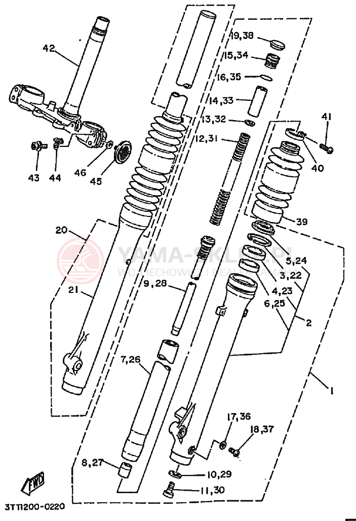 Schemat "Amortyzatory przód" do Yamaha DT175 DT175B