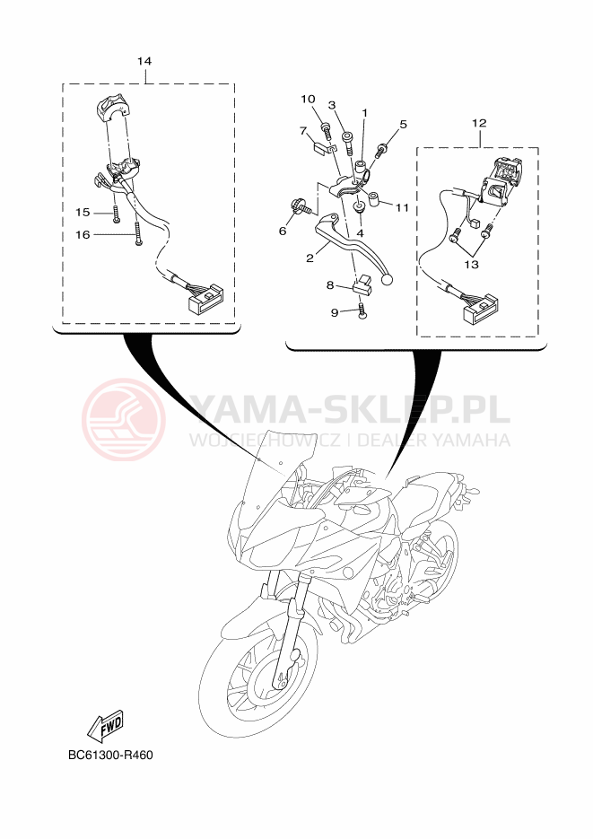 Schemat "Kierownica i osprzęt" do Yamaha TRACER 700