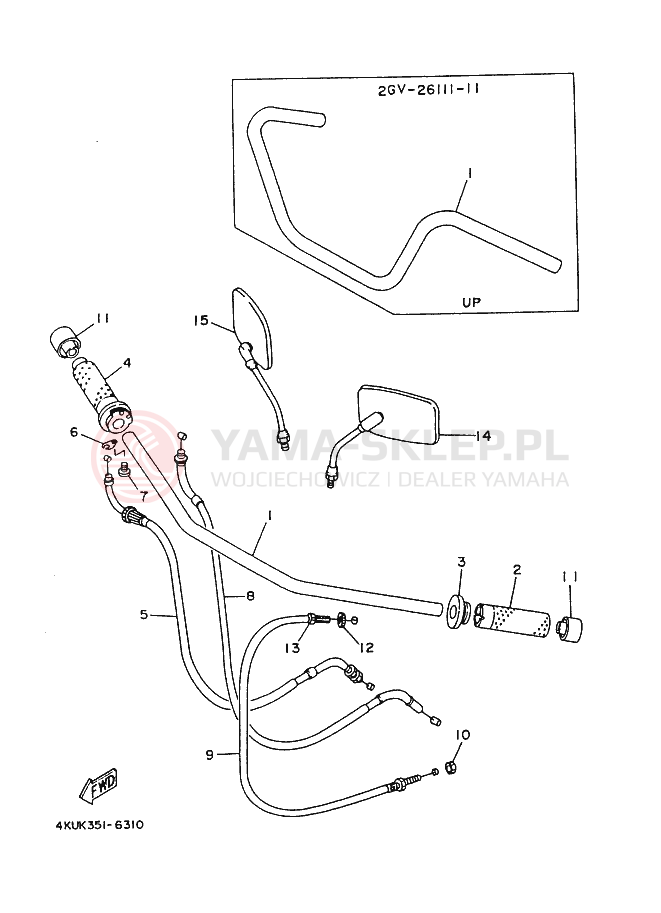 Schemat "Kierownica i osprzęt" do Yamaha XV535 VIRAGO