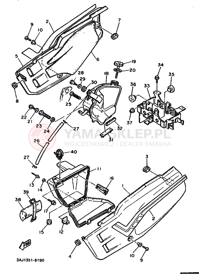 Schemat "Owiewki, pola numer., zb. oleju" do Yamaha XT600Z TENERE