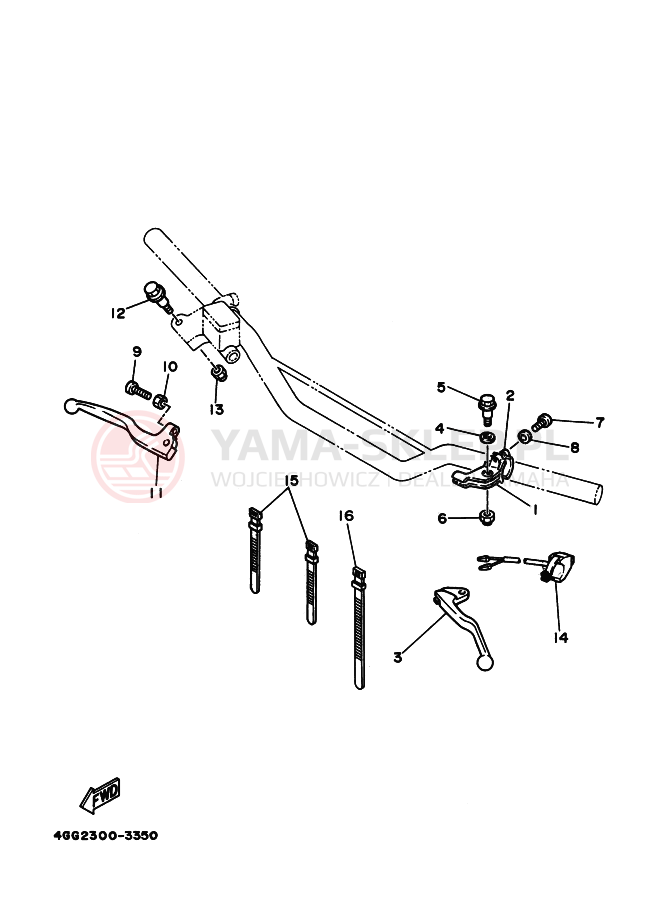Schemat "Kierownica i osprzęt" do Yamaha TY250Z TY250