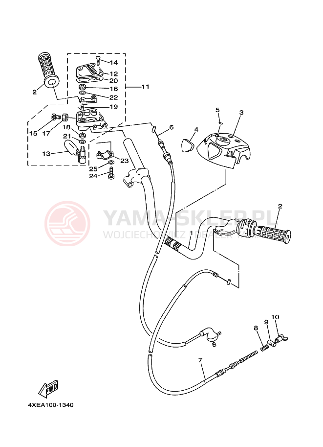 Schemat "Kierownica i osprzęt" do Yamaha YFM250