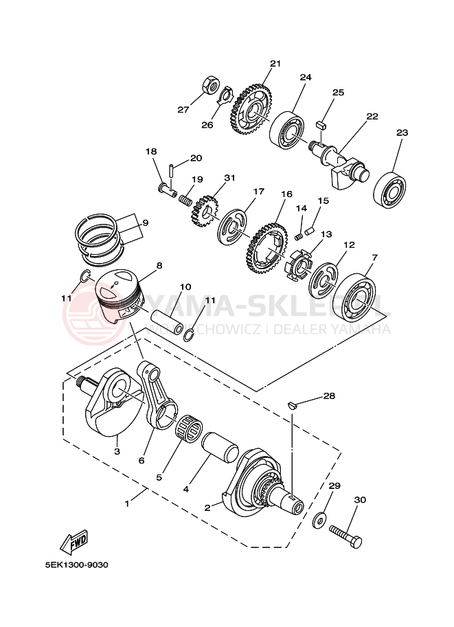 Schemat "Wał korbowy, tłok" do Yamaha TW125